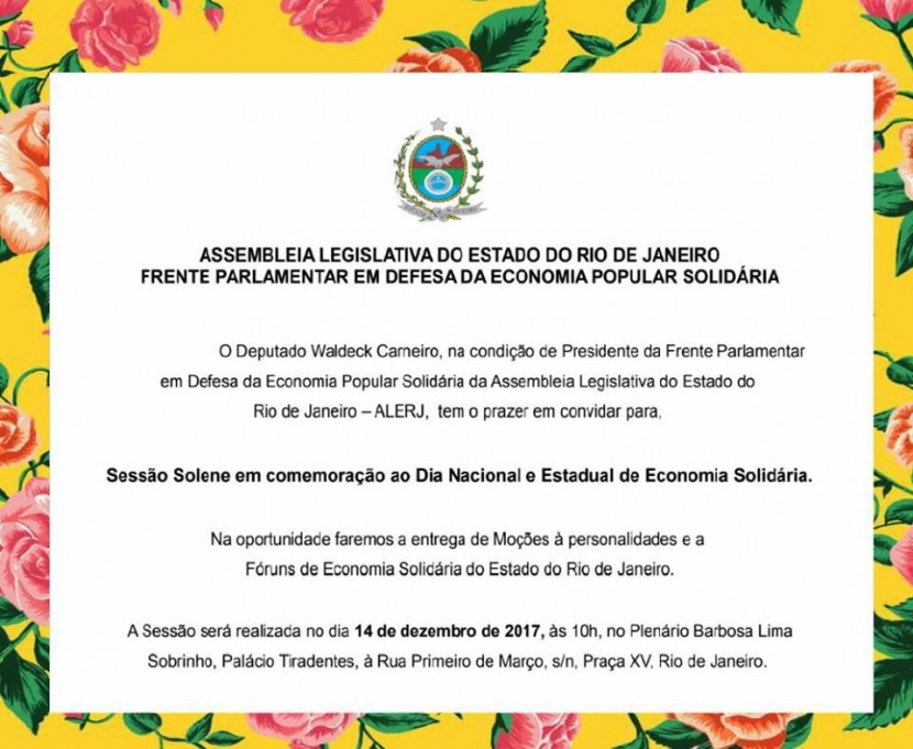 ASSEMBLEIA LEGISLATIVA DO ESTADO DO RIO DE JANEIRO, FRENTE PARLAMENTAR EM DEFESA DA ECONOMIA SOLIDÁRIA