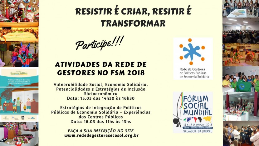 PARTICIPE DAS ATIVIDADES DA REDE DE GESTORES NO FSM 2018!!!