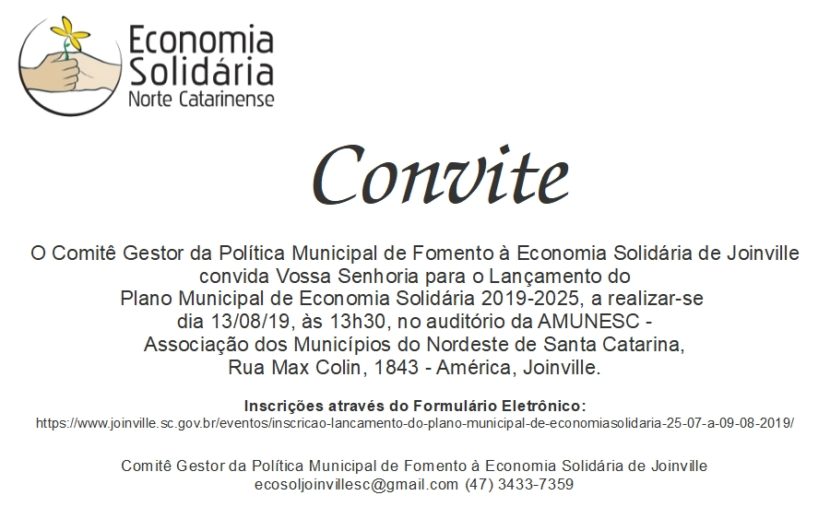 Lançamento do Plano Municipal de Economia Solidária de Joinville – SC